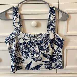 Abercrombie blue and white floral linen top